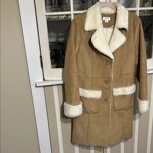 And Taylor loft Tan suede, full length and White Shearling Coat size 6